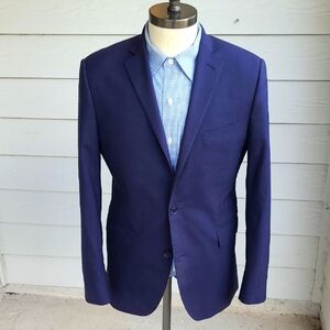 SAKS FIFTH AVENUE Dark Blue Plaid Wool Sz 40 R Trim Fit Sport‎ Coat Blazer